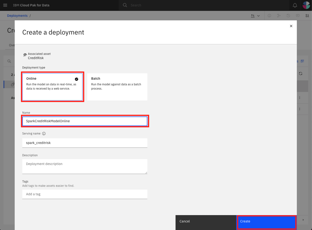 Online Deployment Create