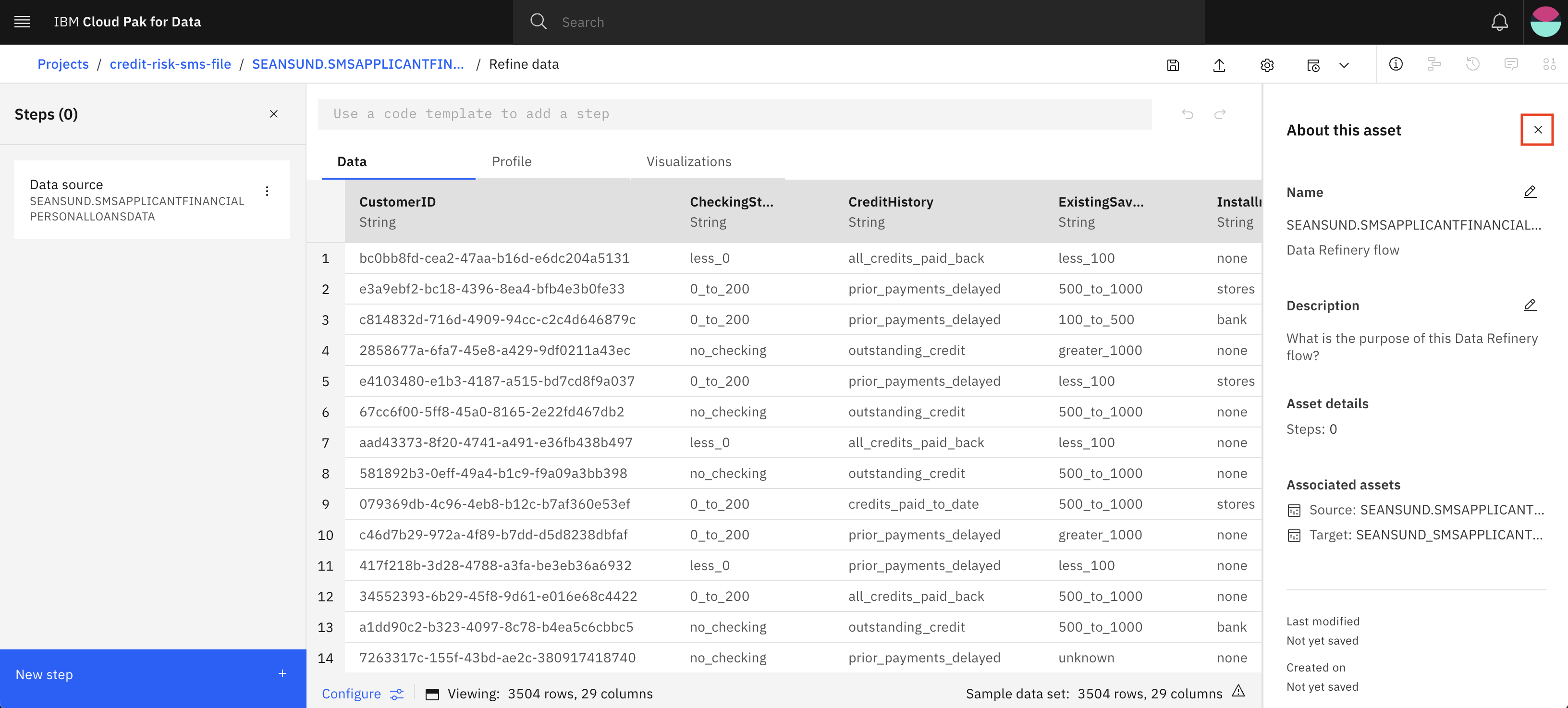 Data Refinery view