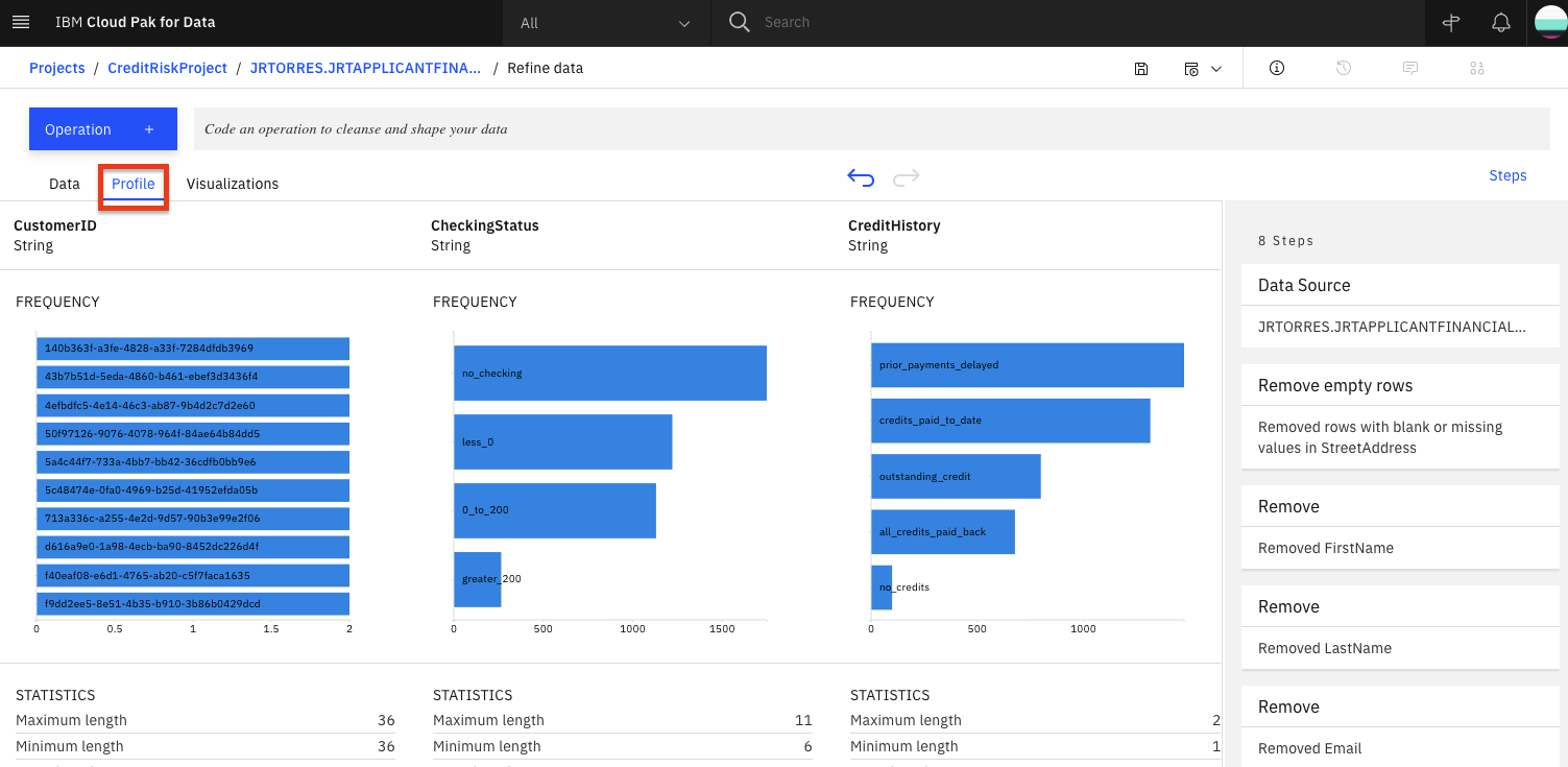 Data Refinery Profile tab