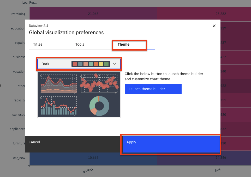 Visualize set theme and choose preferences