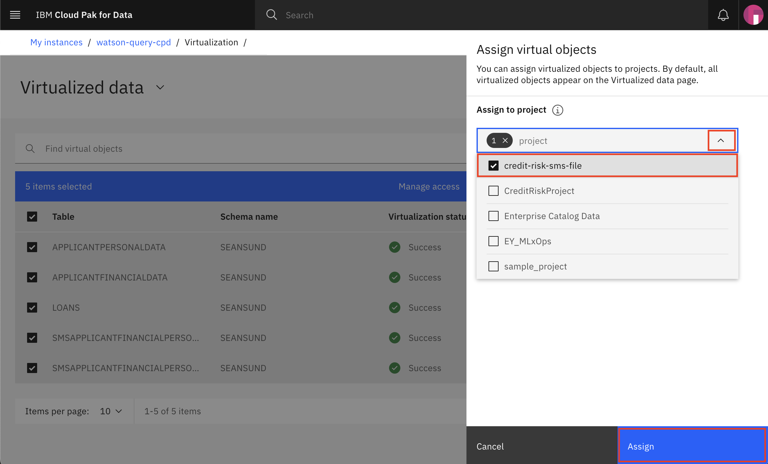 Assign the data to a project