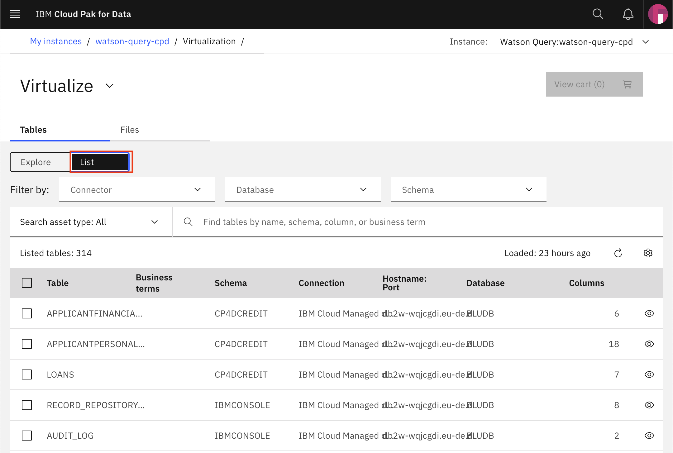 Virtualize - List view