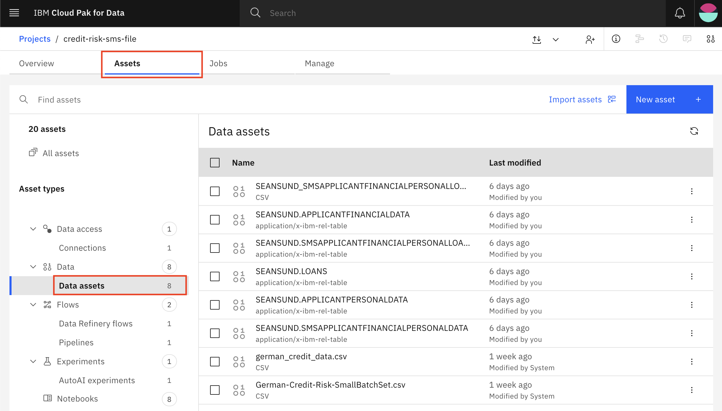 Project data assets