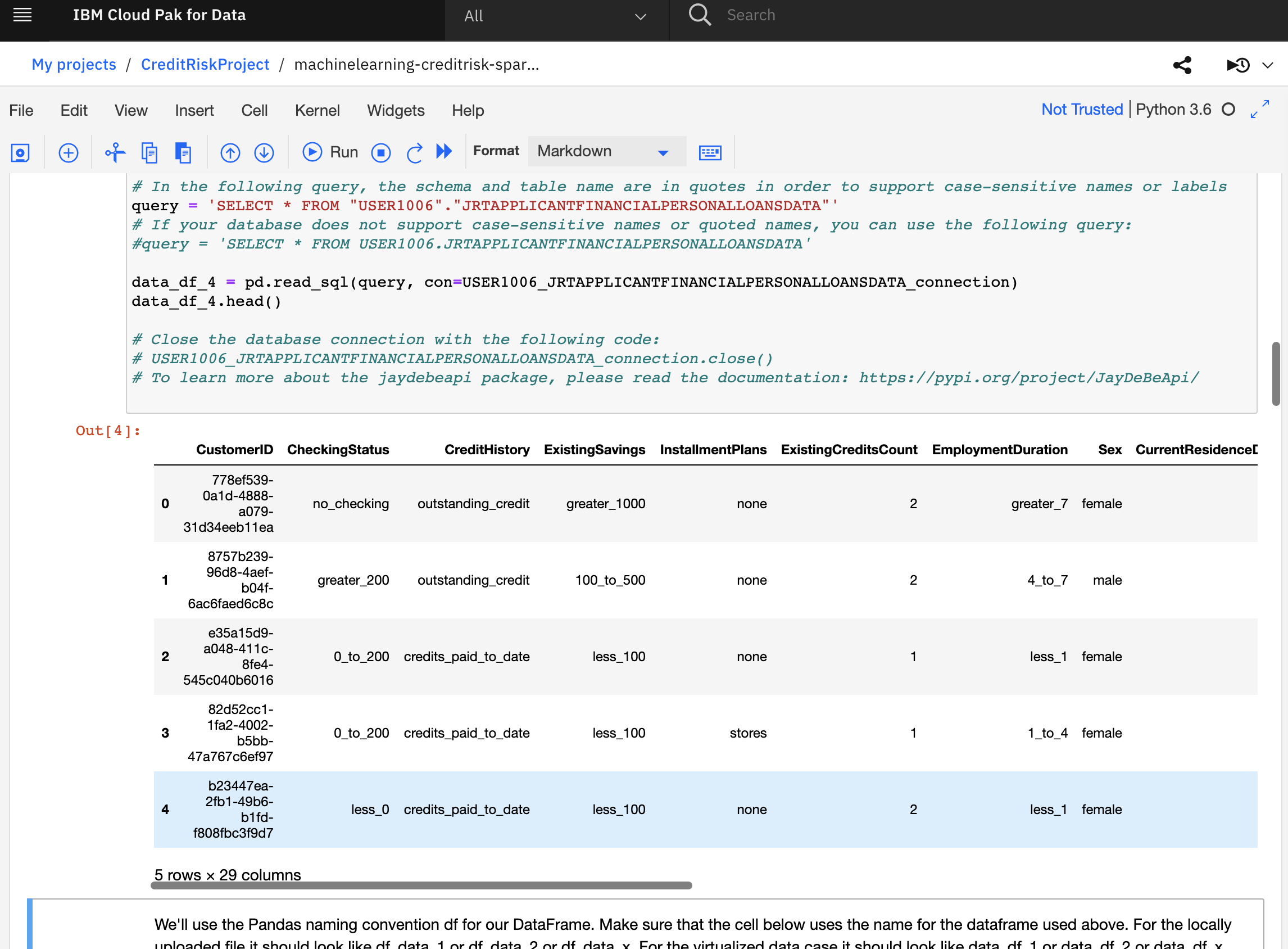 Generated code to handle Pandas DataFrame