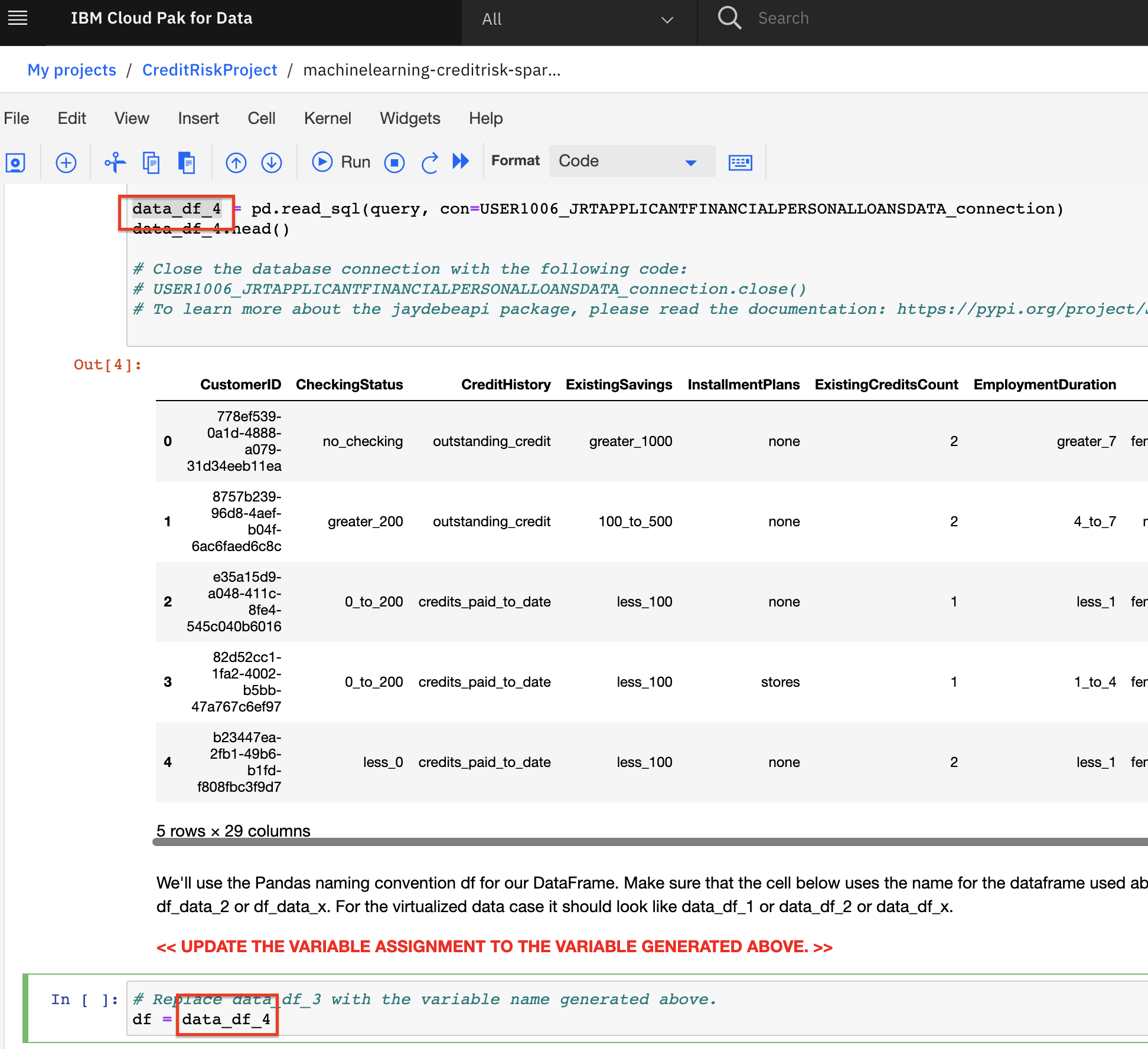 Update df variable