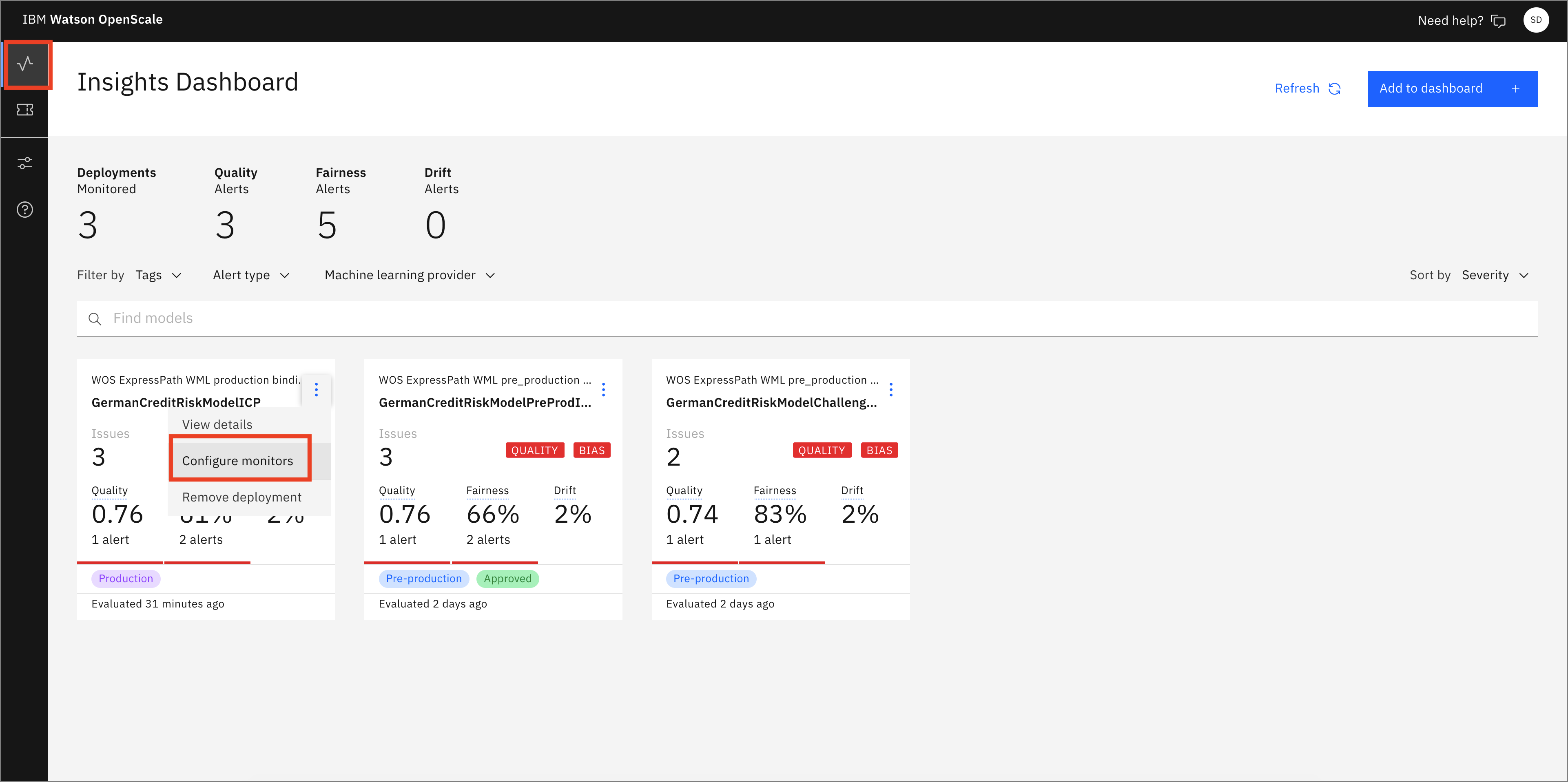 OpenScale Insight Dashboard Tile Open