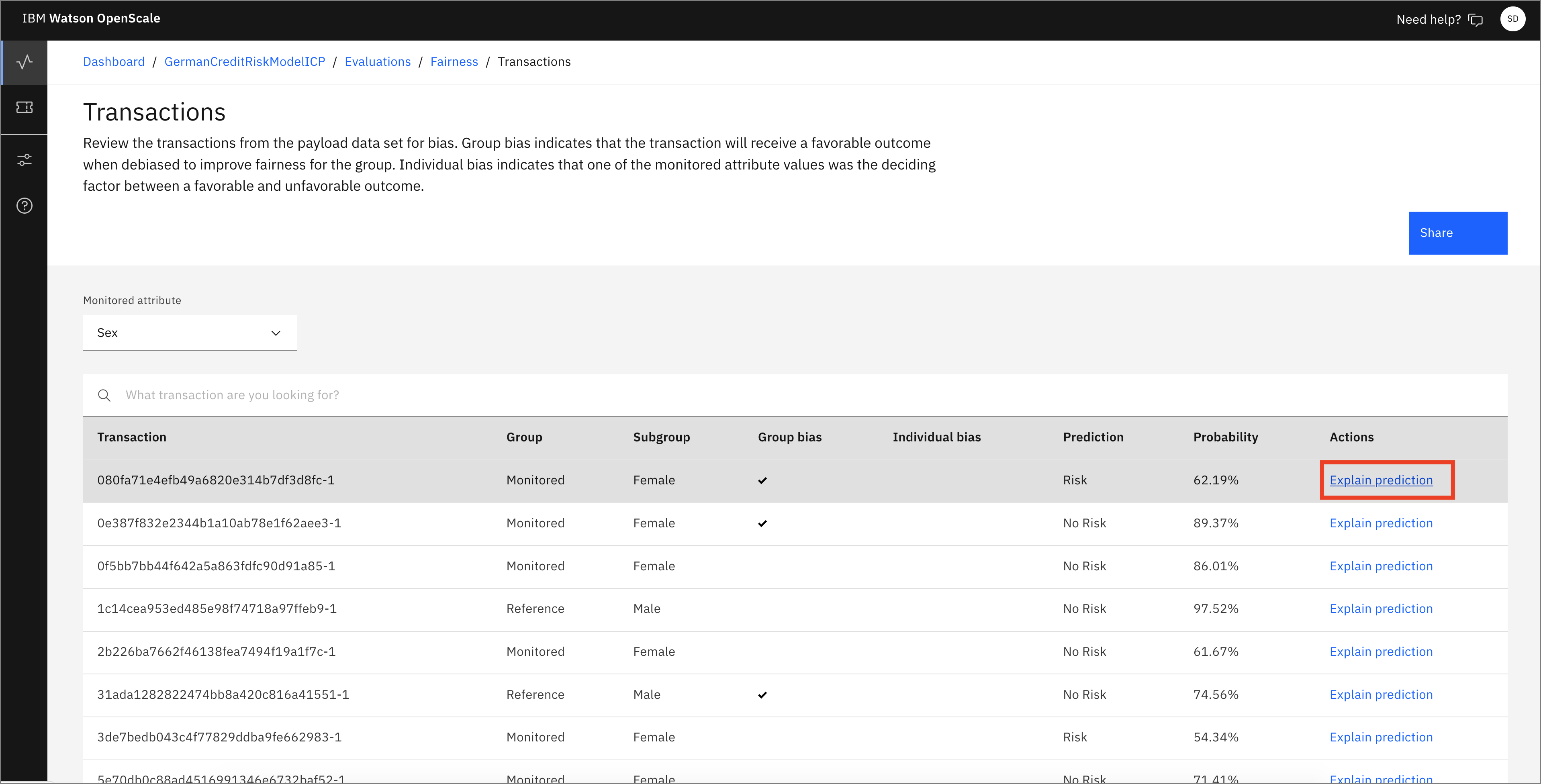 OpenScale Fairness Detail