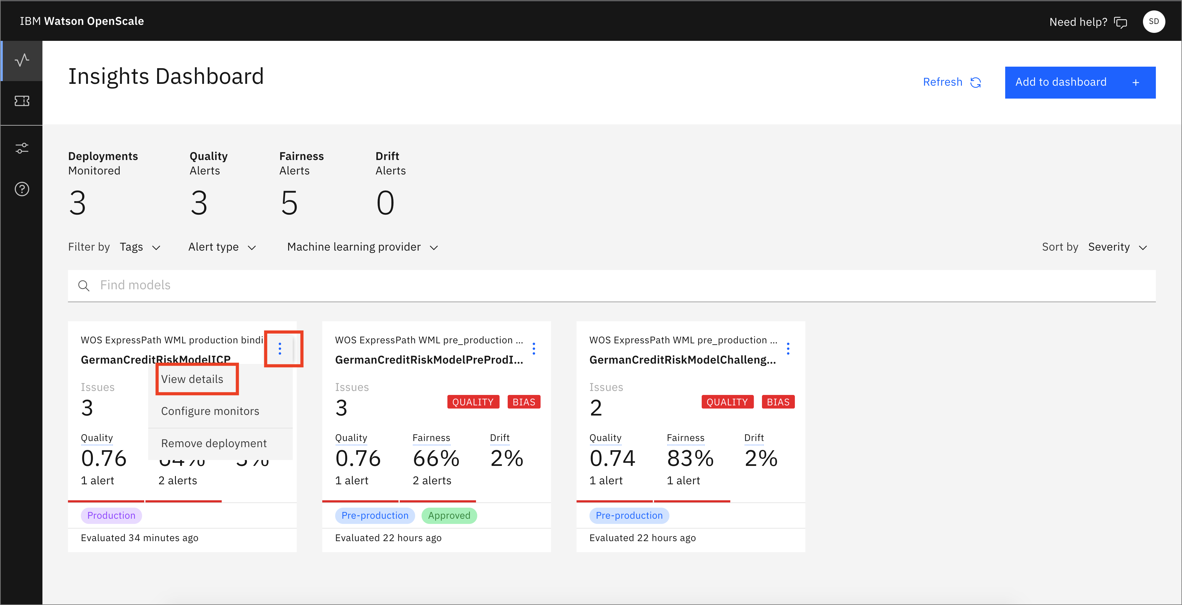 OpenScale Insight Dashboard Tile Open