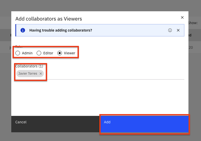 choose role for collaborator