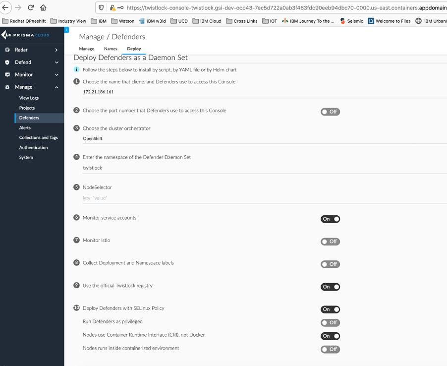 Twistlock Defender Config