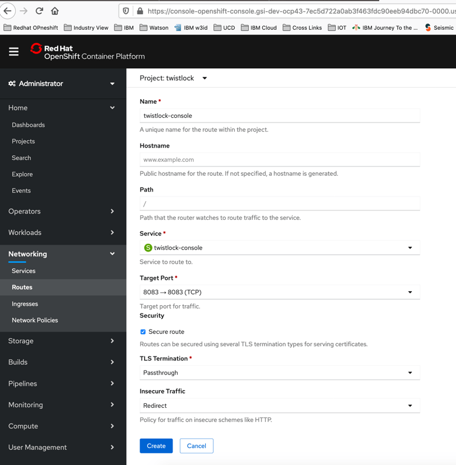 Twistlock Console Route Settings